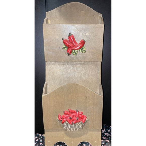 Red Chili Peppers Wall Hanging Hand Painted Ceramic Wood Home Decor Kitchen Mail - Picture 3 of 5